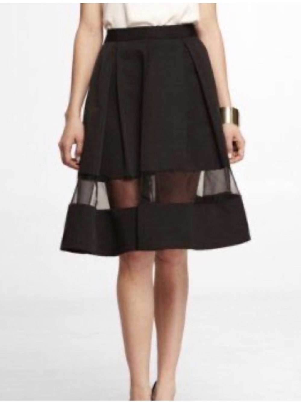 Express Black Full Skirt with Mesh Panel